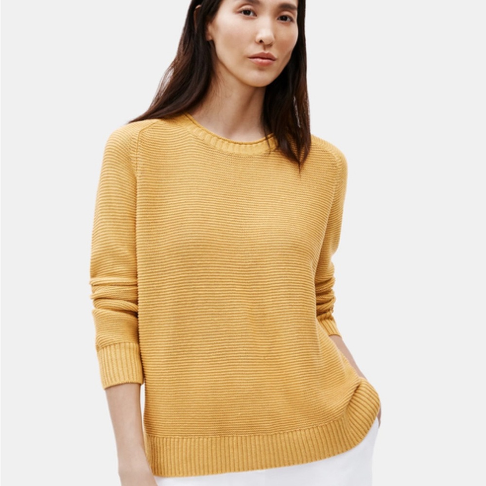 Eileen Fisher Organic Linen Cotton Crew Neck Top sweater Women’s Sz PL Marigold - Picture 3 of 8